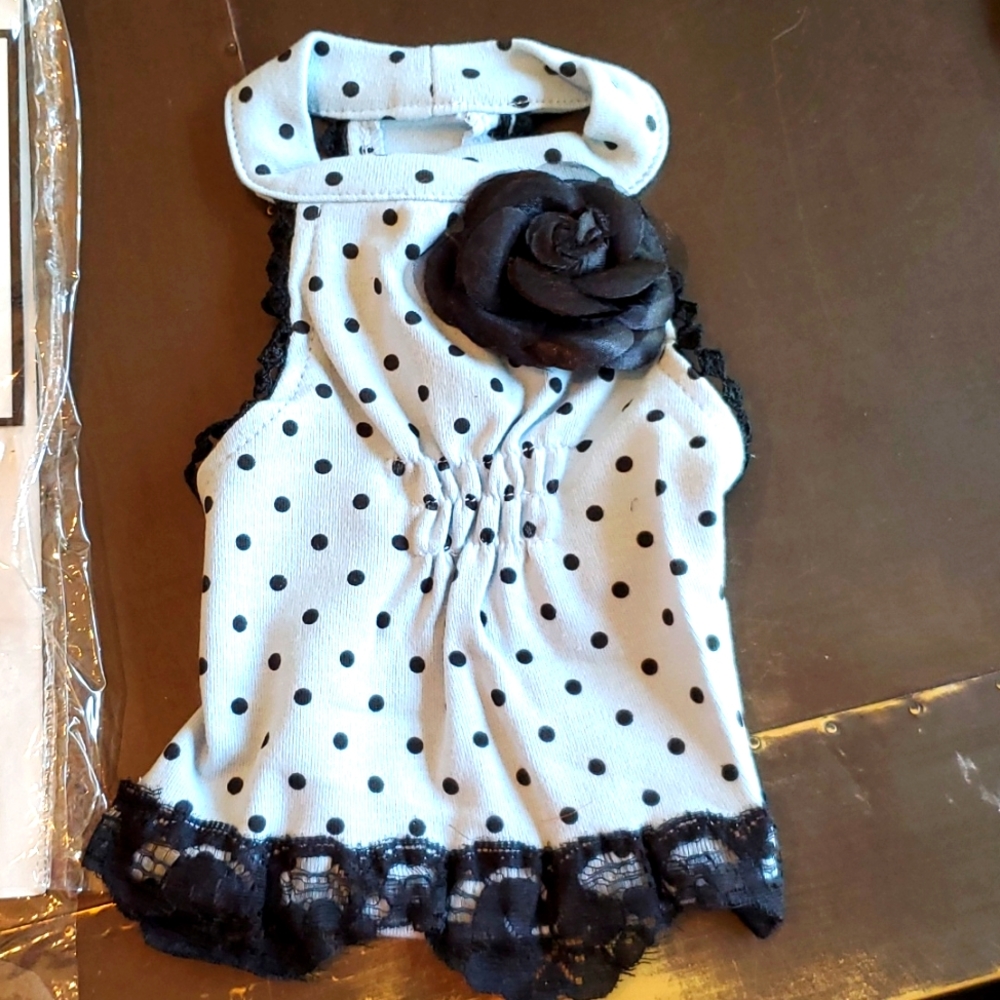 NEW DOG dress size XS. Pale blue with black dots NEW IN PACKAGE
